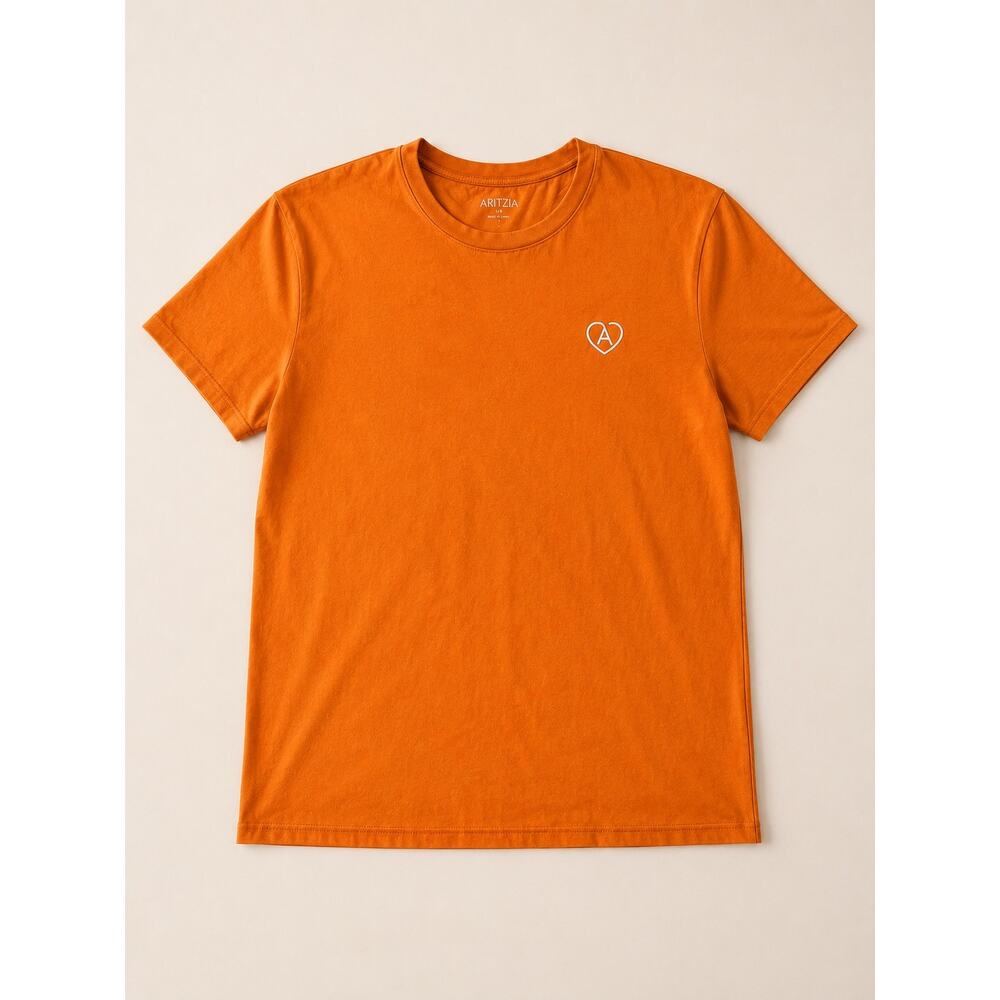 Aritzia Orange Heart Logo Crew Neck Tee | Cotton Casual Essential | Size L